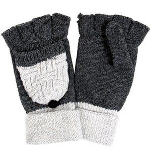 Womens 2-way Winter T.P.O. Gray Knit Convertible Fingerless Gloves Mitten Cover